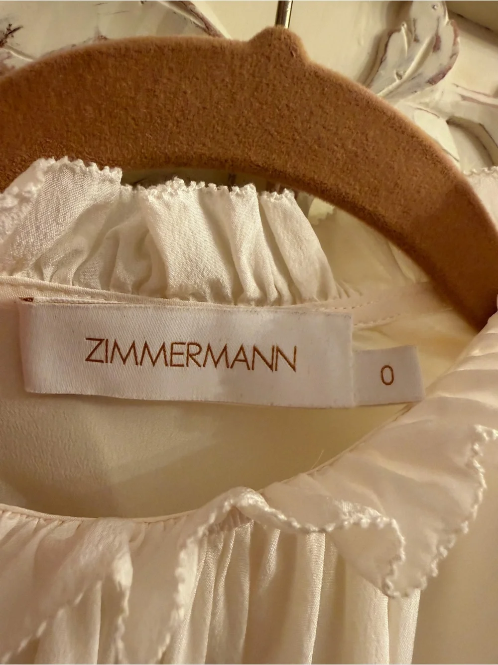 Zimmermann Ivory Ruffle-Neck Puff Sleeve Blouse size 0, US XS - Picture 4 of 8